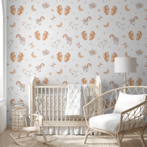 Watercolor Gemini Zodiac Nursery Wallpaper