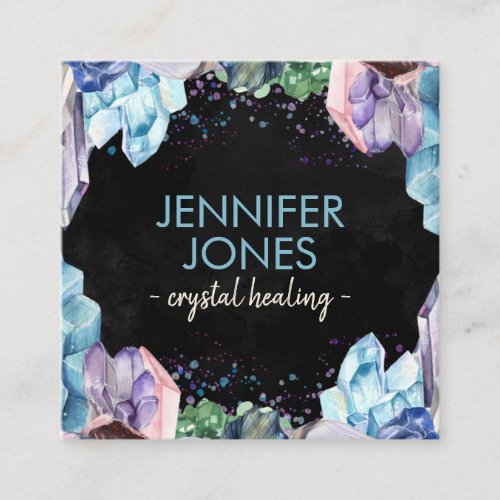 Watercolor gemstones _ crystals business card