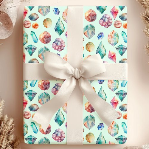 Watercolor Gemstones Jewel Pattern Wrapping Paper