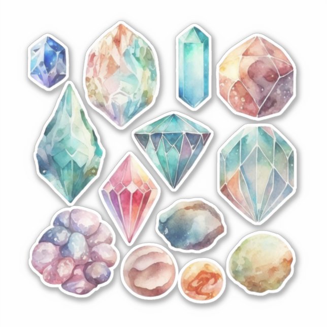 Watercolor Gemstones Vinyl Sticker (Front)