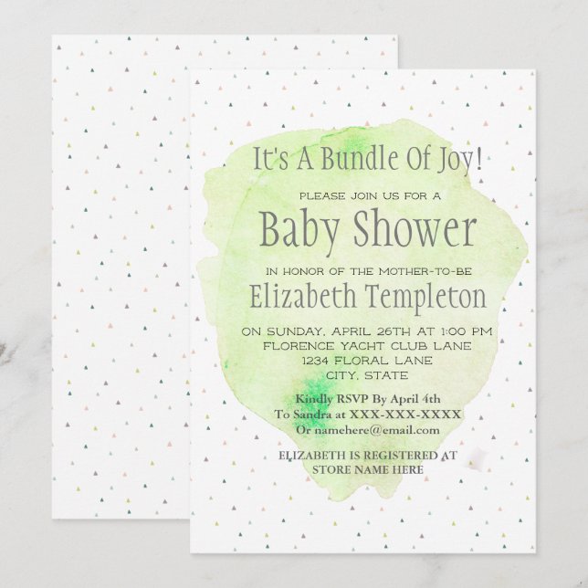 Watercolor Gender Neutral Baby Shower Invitation (Front/Back)
