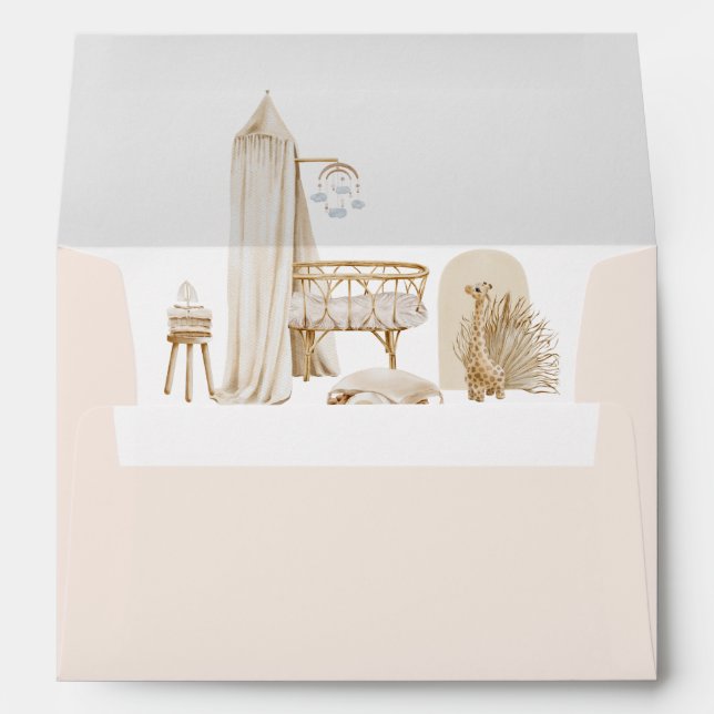 Watercolor Gender Neutral Boho Nursery Baby Shower Envelope (Back (Bottom))