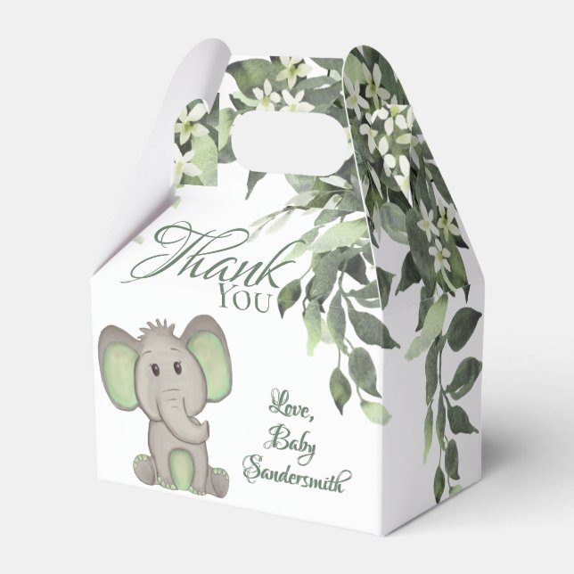 Watercolor Gender Neutral Elephant Baby Shower Favor Boxes (Front Side)