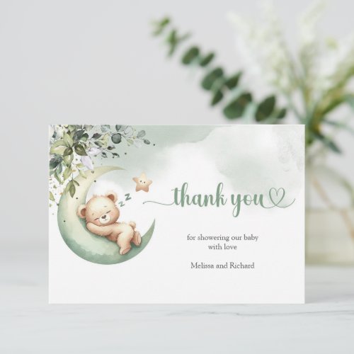 Watercolor gender neutral greenery bear Thank You  Enclosure Card