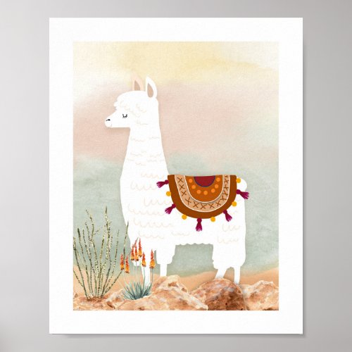 Watercolor Gender Neutral Llama Nursery Poster