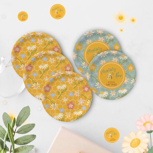 Watercolor gender neutral Mommy to Bee baby Shower Paper Plates