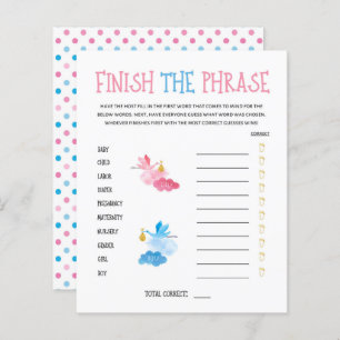 Watercolor Gender Reveal Finish The Phrase Game