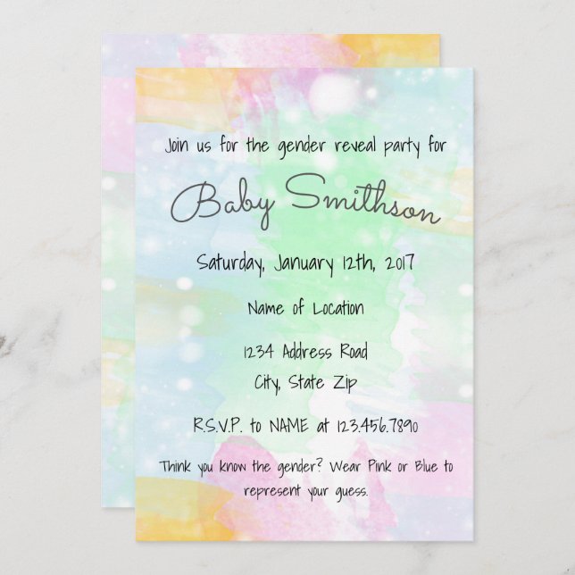 Watercolor Gender Reveal Invitation (Front/Back)