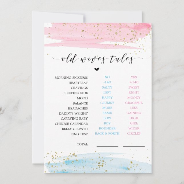 Watercolor Gender Reveal Old Wives Tales Game (Front)