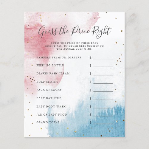 Watercolor Gender Reveal Party Guess The Price
