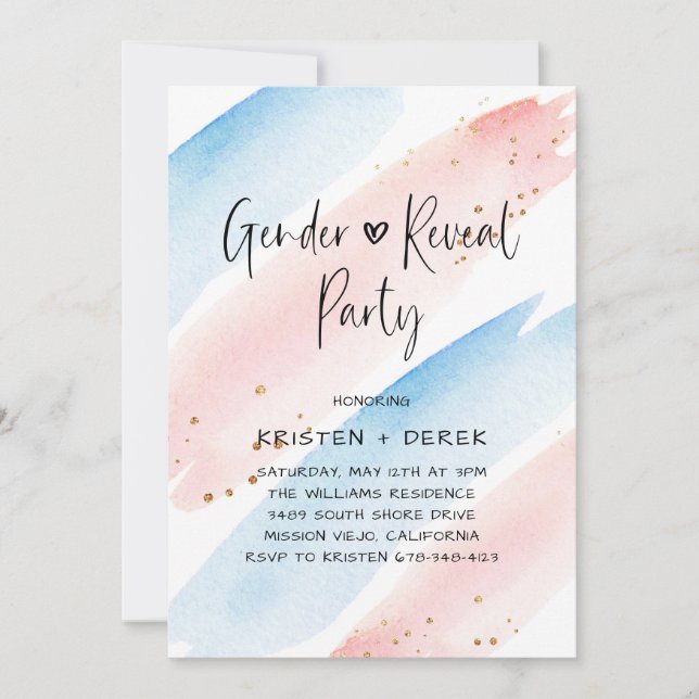 Watercolor Gender Reveal Party Invitation (Front)