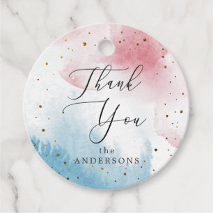 Watercolor Gender Reveal Party Thank You  Favor Tags