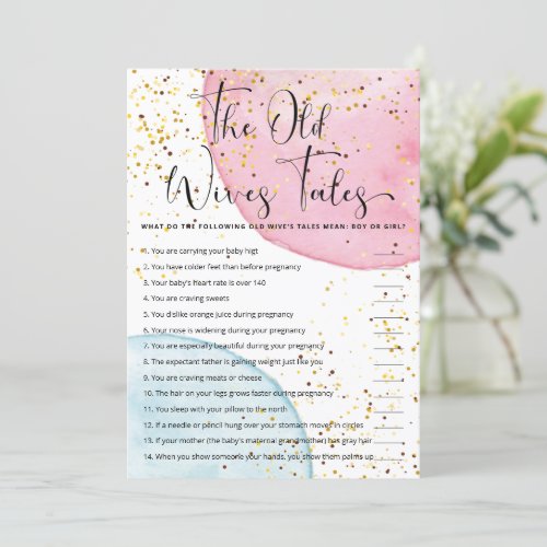 Watercolor Gender Reveal The Old Wives Tales Game Invitation