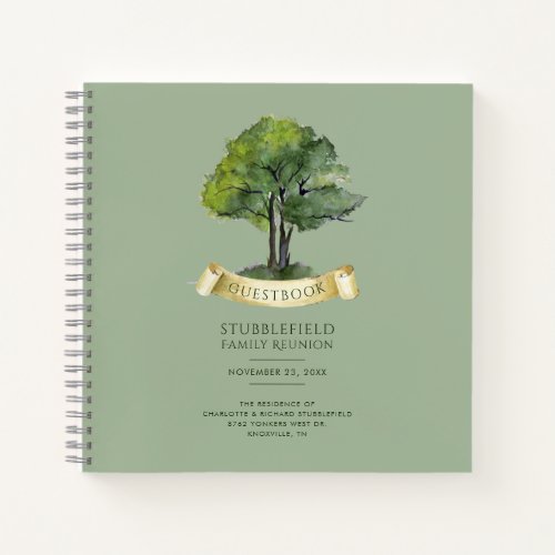 Watercolor Genealogy Tree Family Reunion Guest Notebook