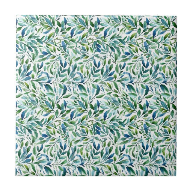 Watercolor Gentle Leaf Botanical Pattern Ceramic Tile (Front)