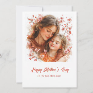 Watercolor gentle mother hug their daughter holiday card