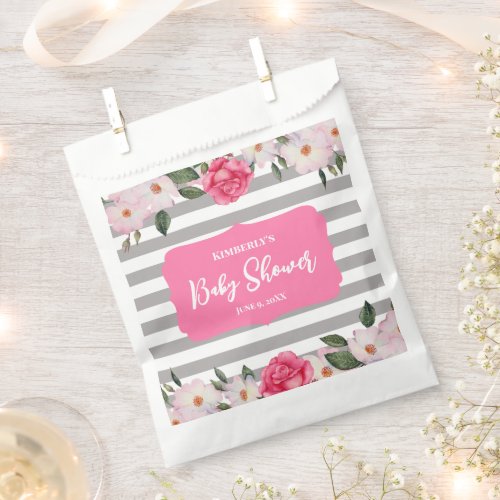 Watercolor Gentle Pink White Roses Baby Shower Favor Bag