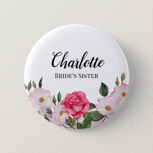 Watercolor Gentle Pink White Roses Birthday Edible Button