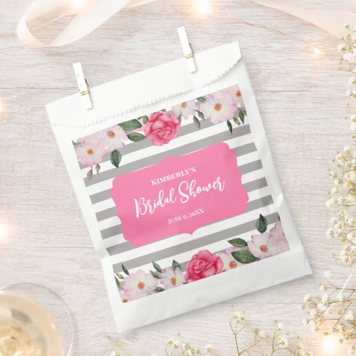 Watercolor Gentle Pink White Roses Bridal Shower Favor Bag