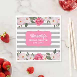 Watercolor Gentle Pink White Roses Bridal Shower Napkins