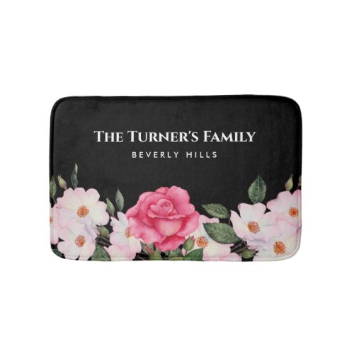 Watercolor Gentle Pink White Roses Illustration Bath Mat