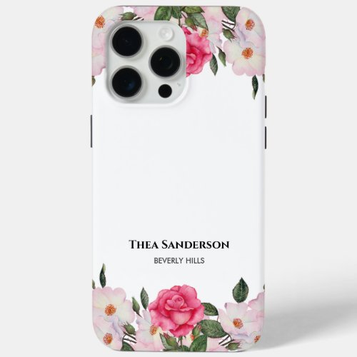 Watercolor Gentle Pink White Roses Illustration iPhone 15 Pro Max Case