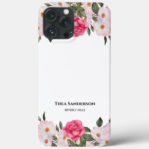 Watercolor Gentle Pink White Roses Illustration iPhone 13 Pro Max Case