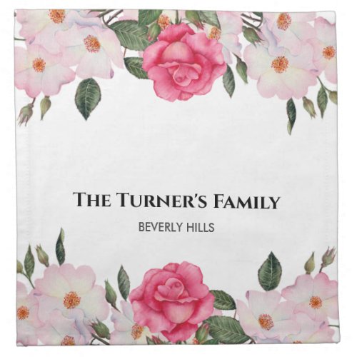 Watercolor Gentle Pink White Roses Illustration Cloth Napkin