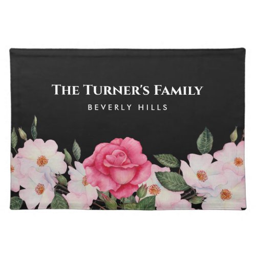 Watercolor Gentle Pink White Roses Illustration Cloth Placemat