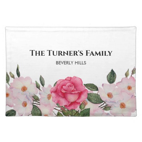 Watercolor Gentle Pink White Roses Illustration Cloth Placemat