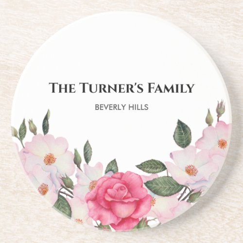 Watercolor Gentle Pink White Roses Illustration Coaster