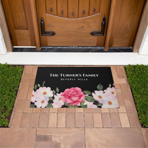 Watercolor Gentle Pink White Roses Illustration Doormat