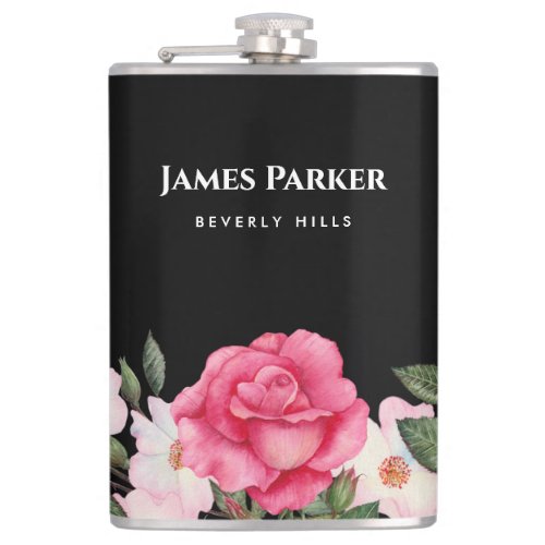 Watercolor Gentle Pink White Roses Illustration Flask