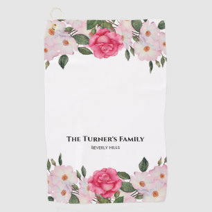 Watercolor Gentle Pink White Roses Illustration Golf Towel