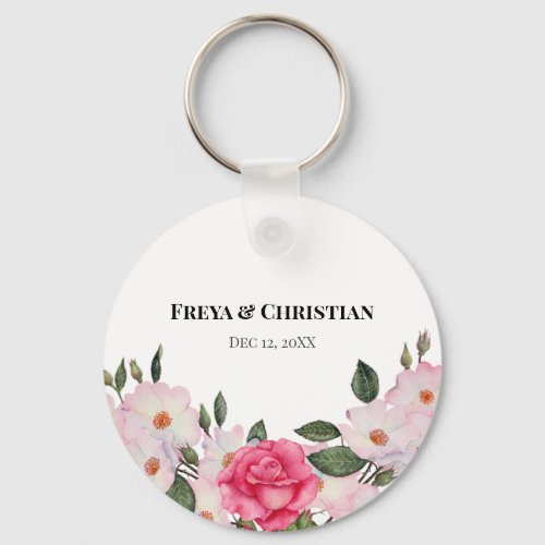 Watercolor Gentle Pink White Roses Illustration Keychain