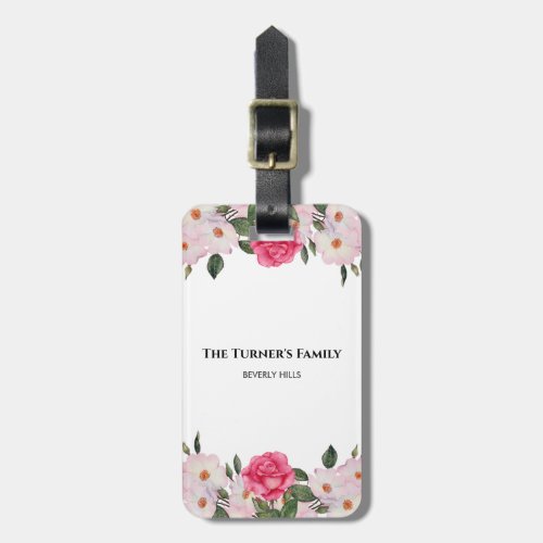 Watercolor Gentle Pink White Roses Illustration Luggage Tag