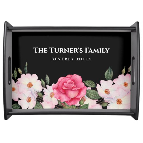 Watercolor Gentle Pink White Roses Illustration Serving Tray