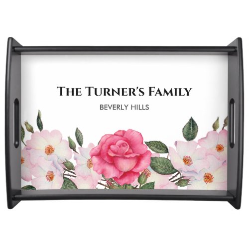 Watercolor Gentle Pink White Roses Illustration Serving Tray