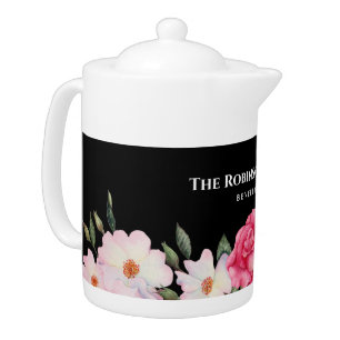 Watercolor Gentle Pink White Roses Illustration Teapot