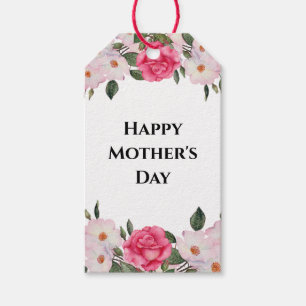 Watercolor Gentle Pink White Roses Mothers Day Gift Tags