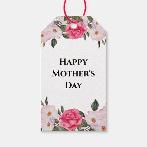 Watercolor Gentle Pink White Roses Mothers Day Gift Tags