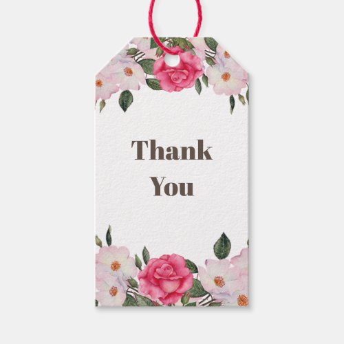Watercolor Gentle Pink White Roses Thank You Gift Tags