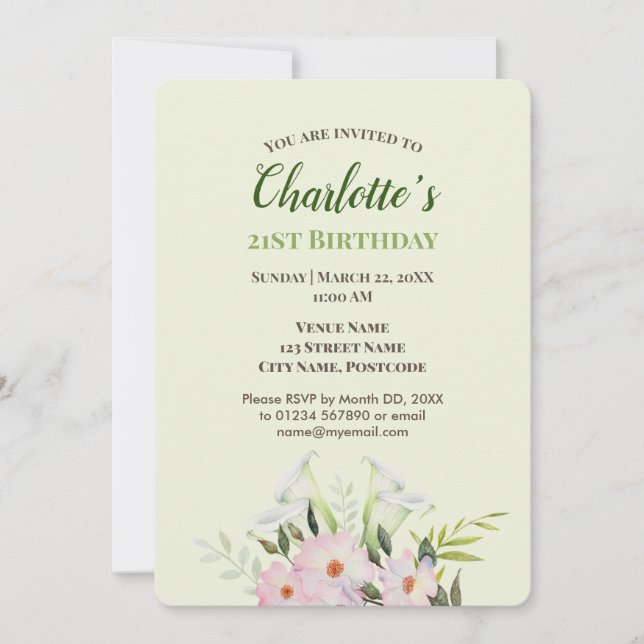 Watercolor Gentle White Calla Birthday Invitation (Front)