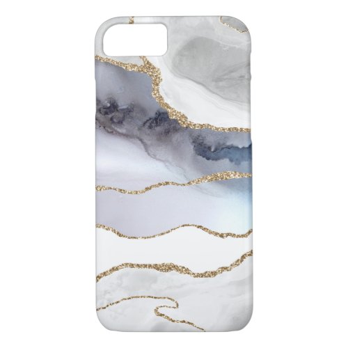 Watercolor geode crystal resin faux gold blue iPhone 87 case