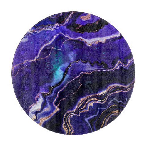 Watercolor Geode Deep Blue Purple Rose Gold Agate Cutting Board