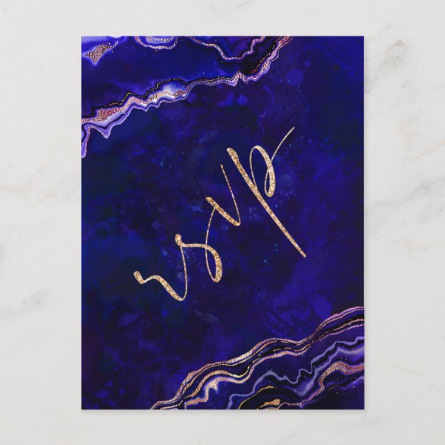 Watercolor Geode Modern Calligraphy Wedding RSVP Postcard (Front)