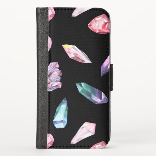 Watercolor Geodes and Crystals Pattern iPhone X Wallet Case