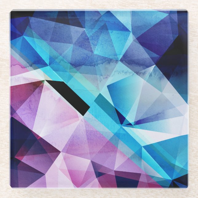 Watercolor Geometric Abstract Background Glass Coaster (Front)