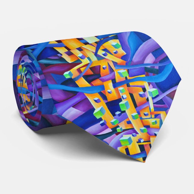 Watercolor Geometric Abstract Contemporary Tie (Rolled)