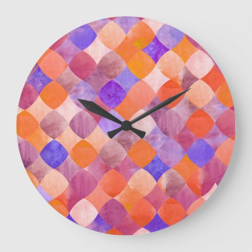 Watercolor geometric Arab fish scales Large Clock